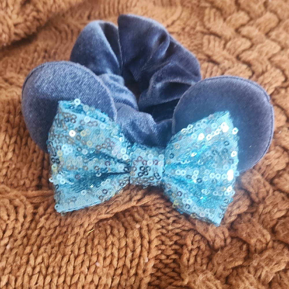 Blue Mouse Ear Scrunchy With DISNEY THEME